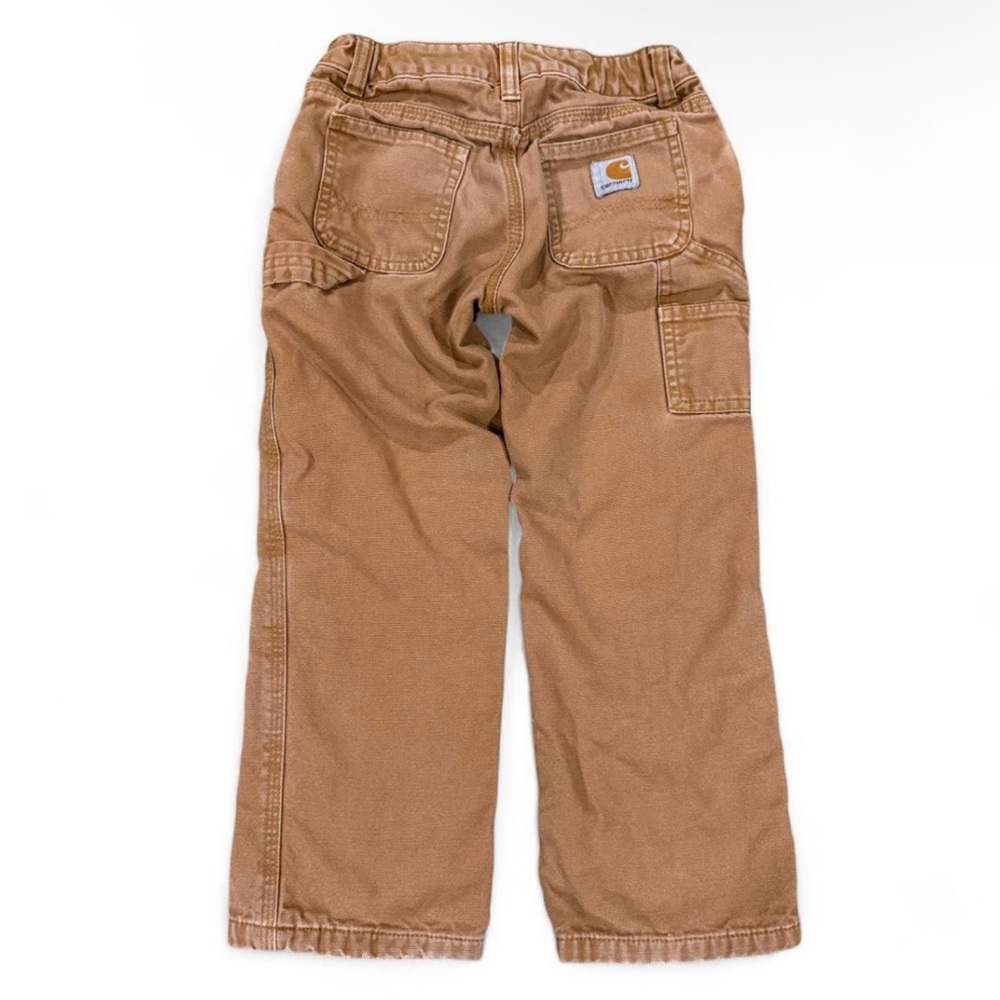 Brown Carhartt Boys Youth Cargo Flannel Lined Carpenter Pants Sz.5 Custom Patch